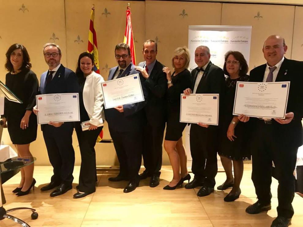 Algunos de los aragoneses premiados por la Asociación Europea de Economía y Competitividad (Aedeec).