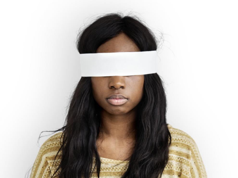 Woman Eye Covered Blind Forbidden Lost Concept
