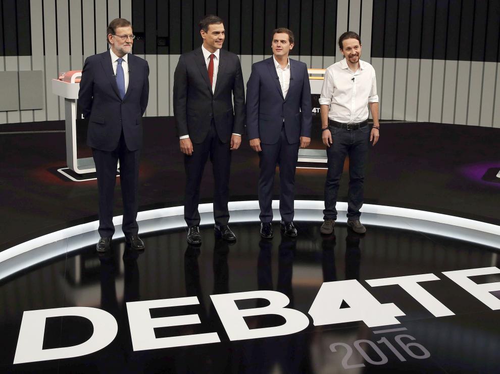 Mariano Rajoy, Pedro Sánchez, Pablo Iglesias y Albert Rivera en el último debate a cuatro celebrado para unas elecciones generales.