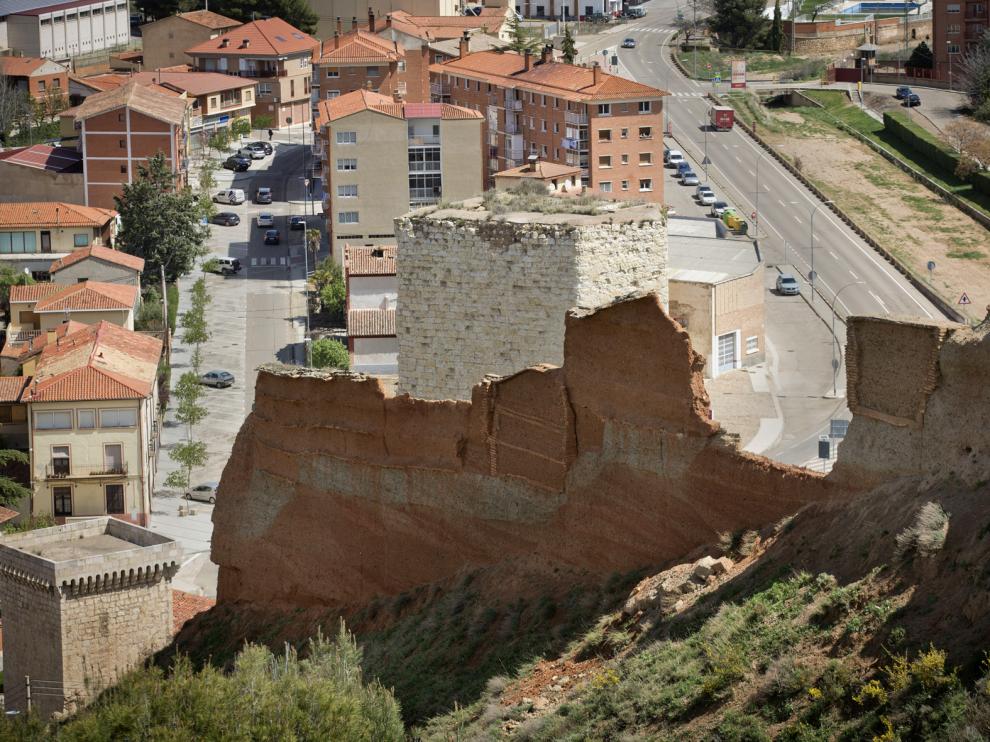Tramo de la muralla de Daroca que ha sufrido el desprendimiento.