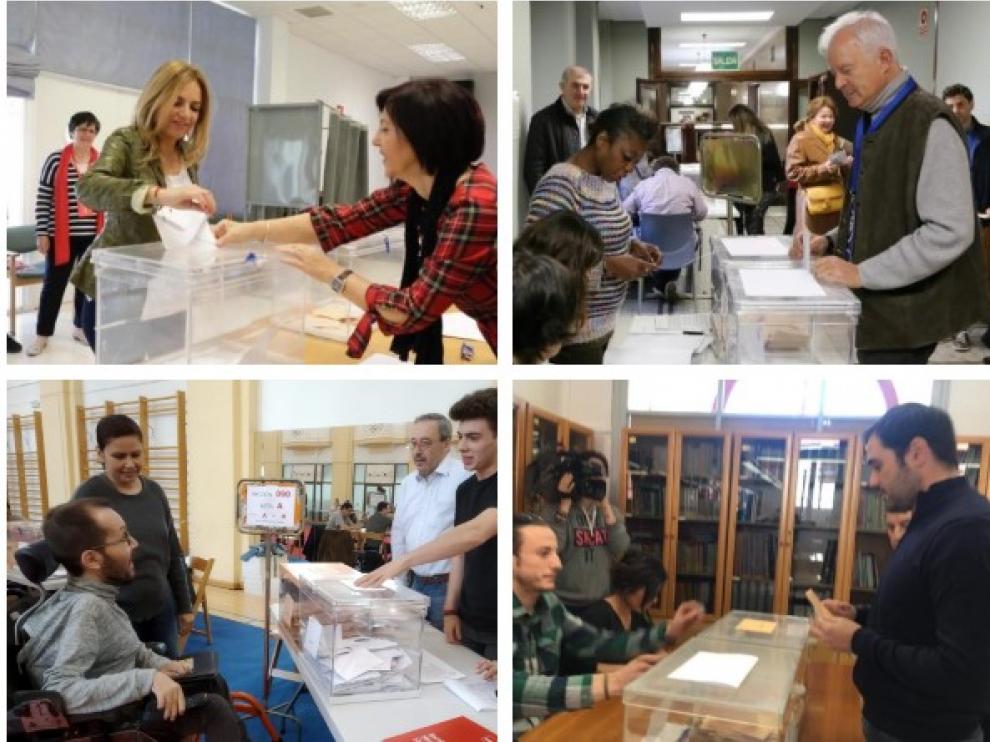Susana Sumelzo, Eloy Suárez, Rodrigo Gómez y Pablo Echenique, votando este 28-A.