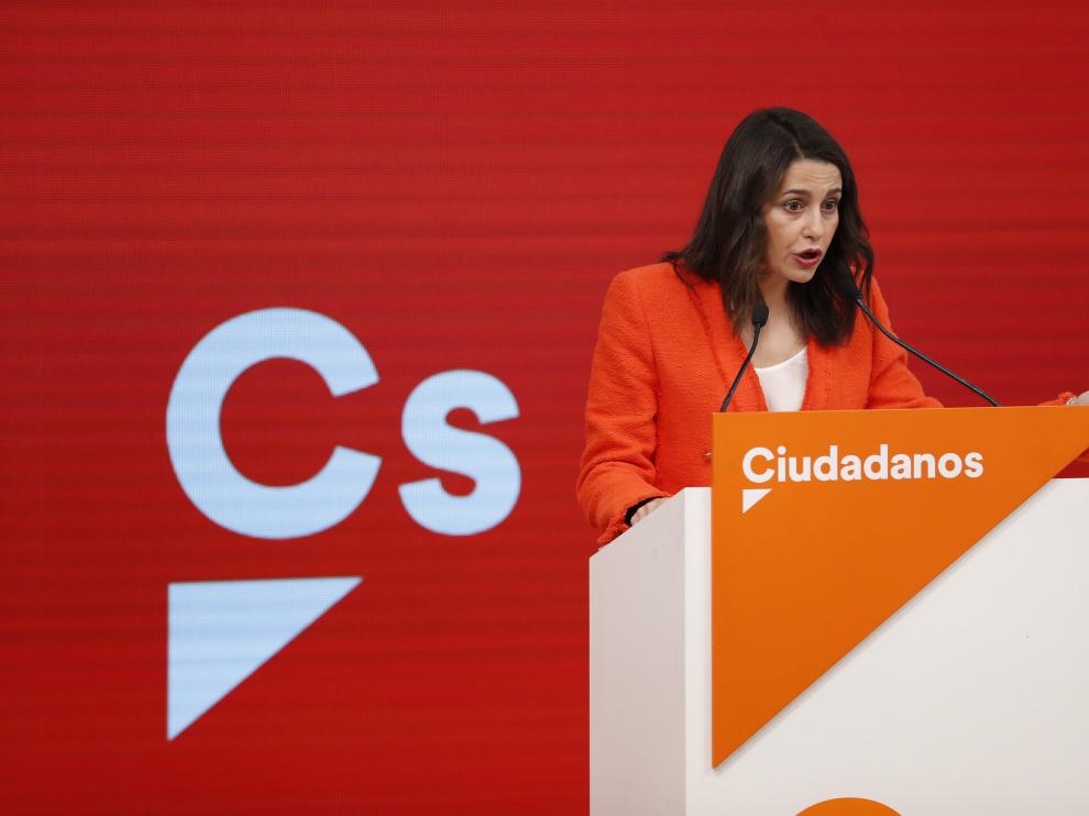 Inés Arrimadas este lunes tras la reunión ejecutiva de Cs