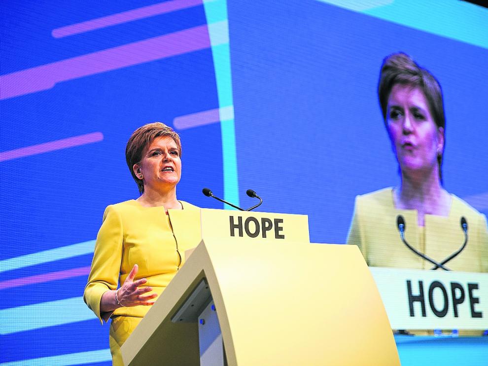 La ministra principal de Escocia, Nicola Surgeon, tras el congreso de ayer en Edimburgo