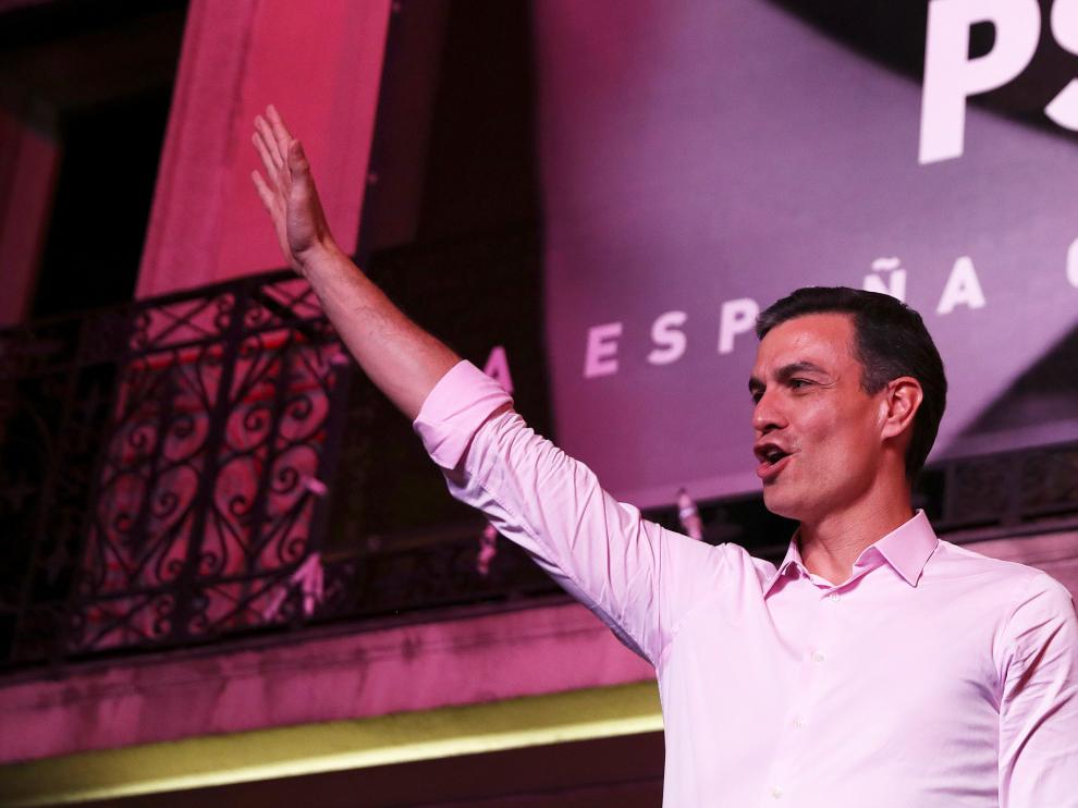 Pedro Sánchez, presidente y candidato socialista, la noche electoral.