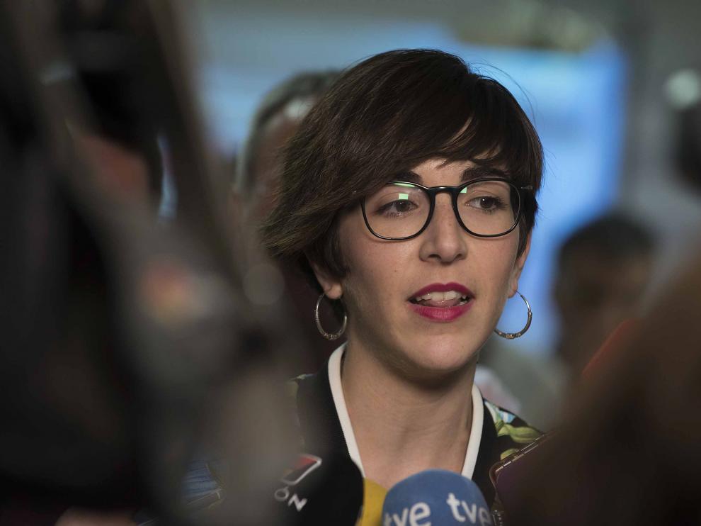 Violeta Barba, en la sede de Unidas Podemos en Zaragoza.