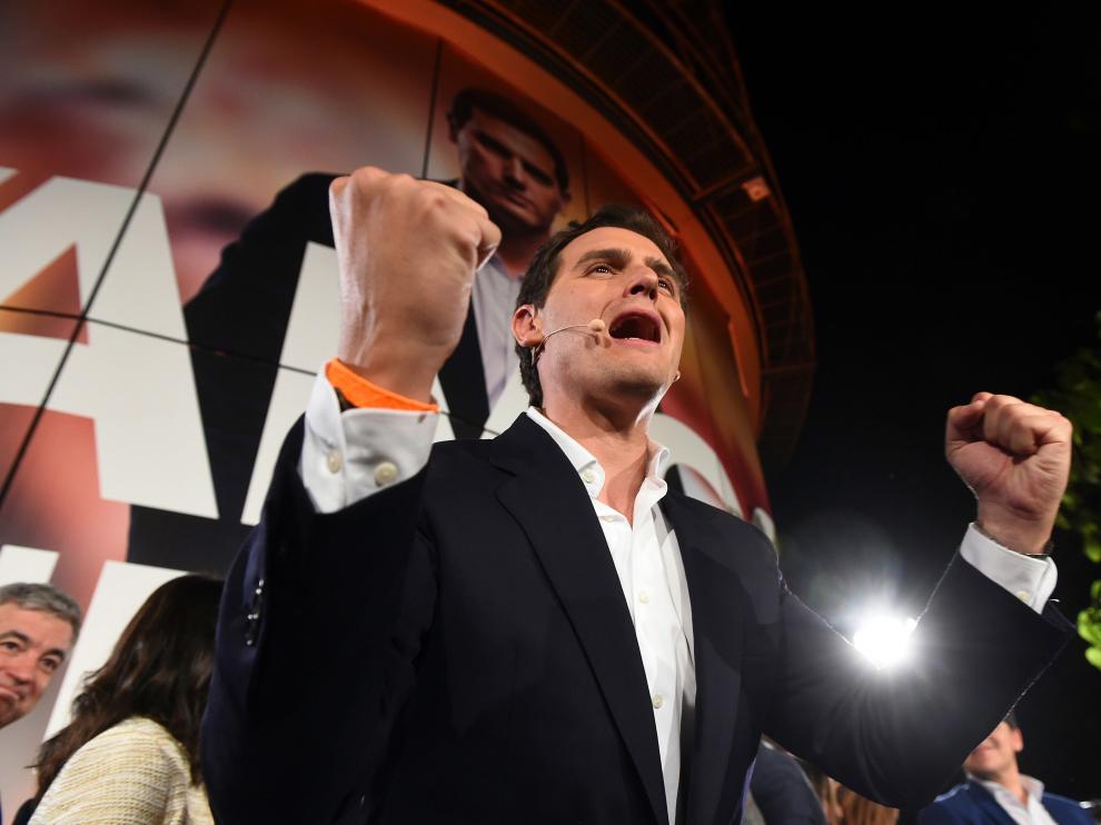 Albert Rivera, exultante en la sede de Ciudadanos en Madrid.