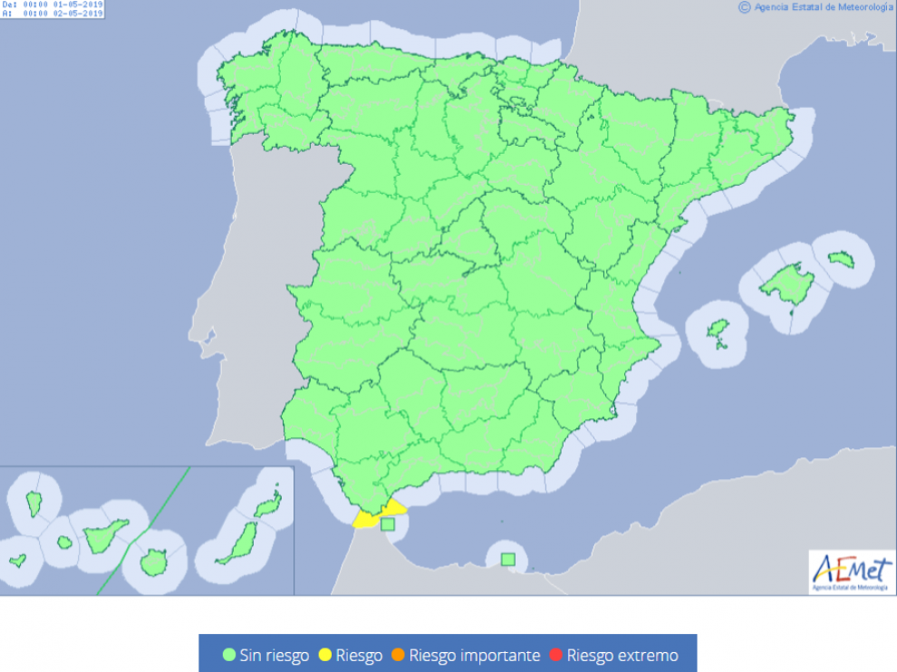 Mapa de los avisos meteorológicos para el miércoles 1 de mayo,