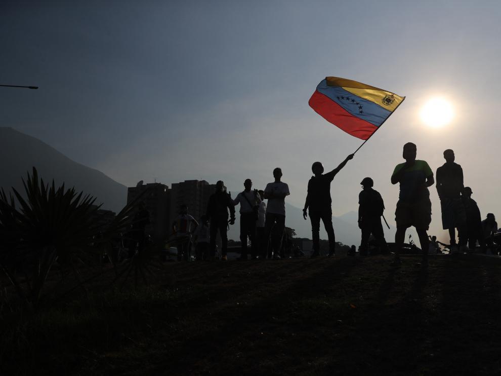 Simpatizantes de Juan Guaidó se manifiestan este martes en Caracas.