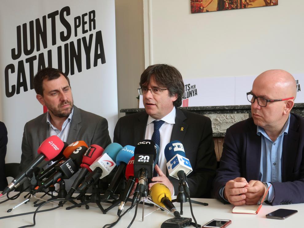 El expresidente Carles Puigdemont, en rueda de prensa este sábado en Bruselas.