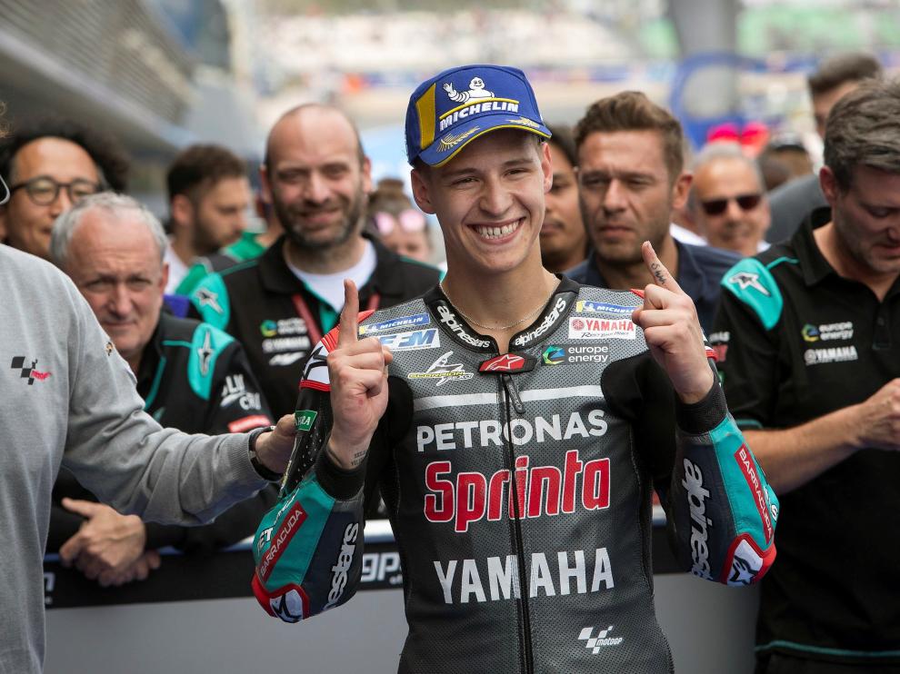 Quartararo celebra su pole en Jerez.