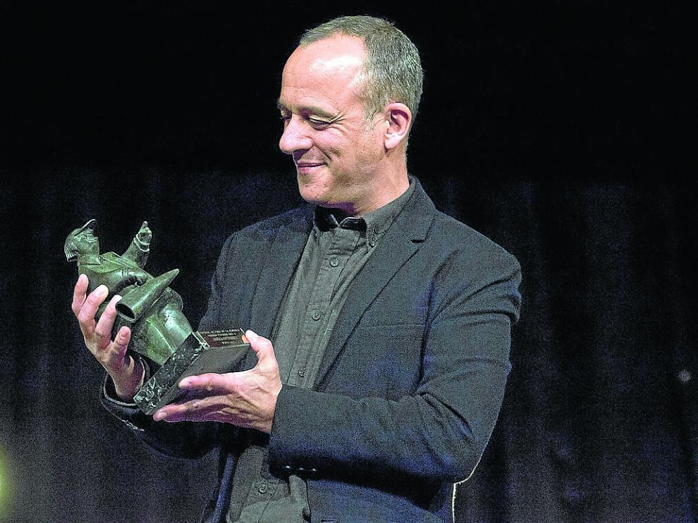 El actor Javier Gutiérrez, este lunes, tras recibir el premio Florián Rey en La Almunia.