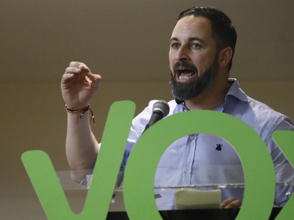 El líder de Vox ha participado este martes en un mitin en la capital aragonesa.