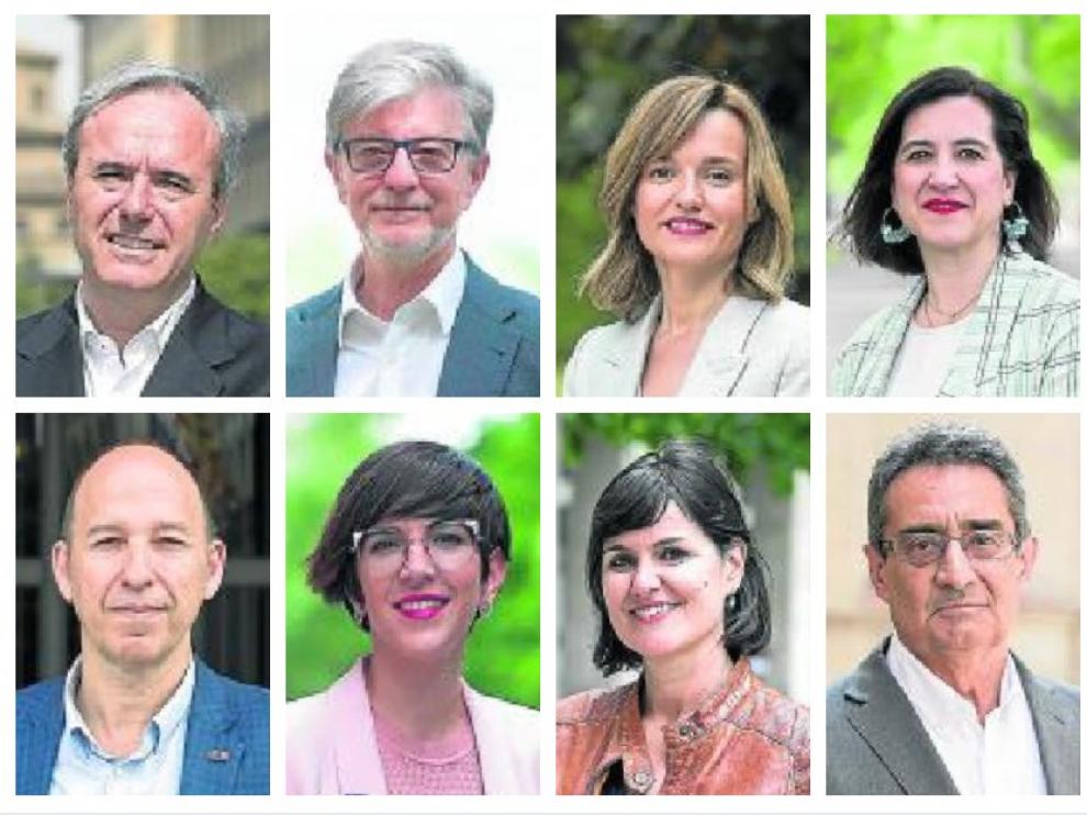 Los ocho candidatos al Ayuntamiento de Zaragoza.