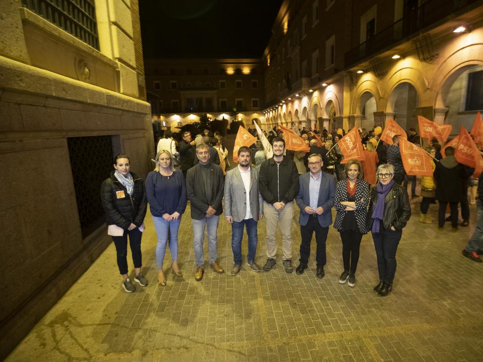 Los cabezas de lista a las Cortes por Teruel posan en el arranque de la campaña.