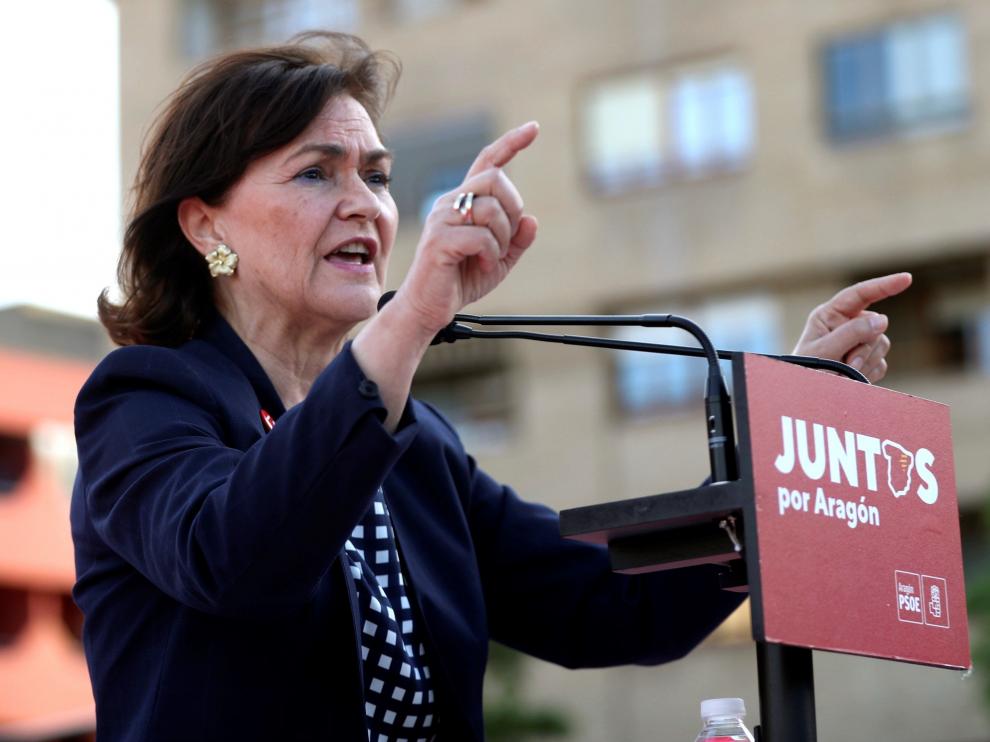Mitin de Carmen Calvo en Ejea de los Caballeros.