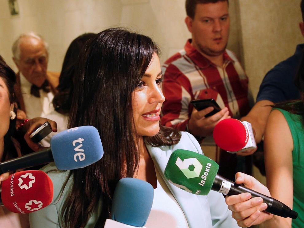 Begoña Villacís durante un acto en Madrid, un día antes de dar a luz a su tercera hija.
