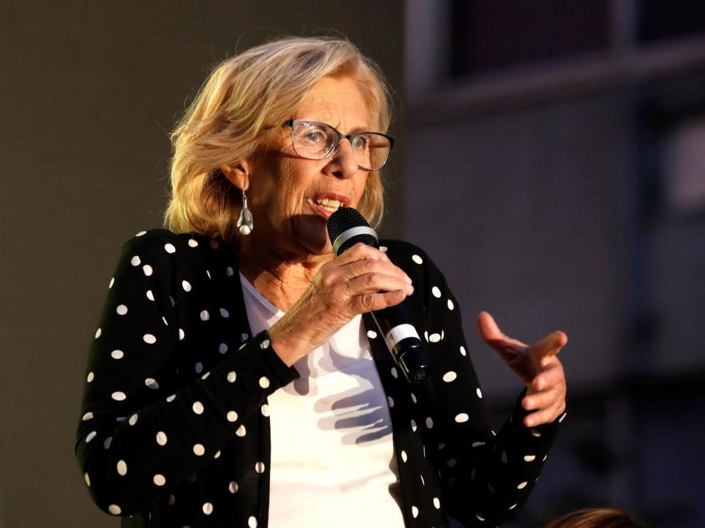 Manuela Carmena durante un acto de campaña en Madrid.