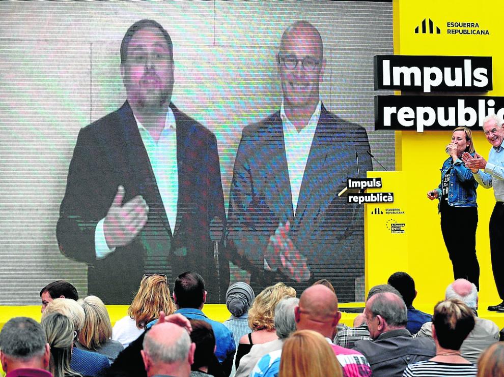 Junqueras y Romeva, el sábado, en una videoconferencia en un acto de ERC en Sant Vicent del Horts.
