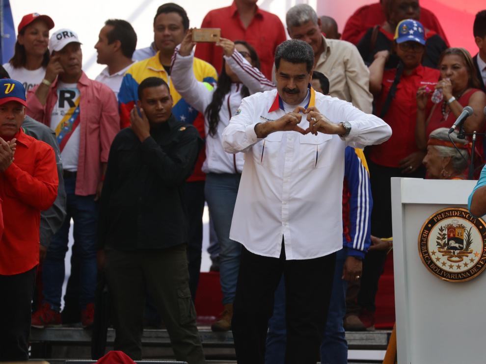Nicolás Maduro durante el acto celebrado en Caracas para conmemorar su victoria en las elecciones.