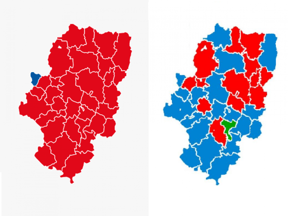 Comparativa de los resultados de las elecciones municipales por comarcas 2019 - 2015