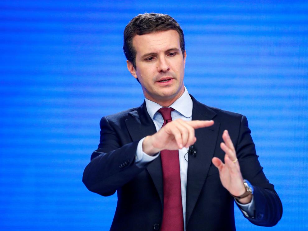 Pablo Casado durante la rueda de prensa de este lunes.