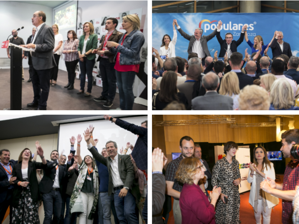 Reacciones en las sedes de los principales partidos en Aragón