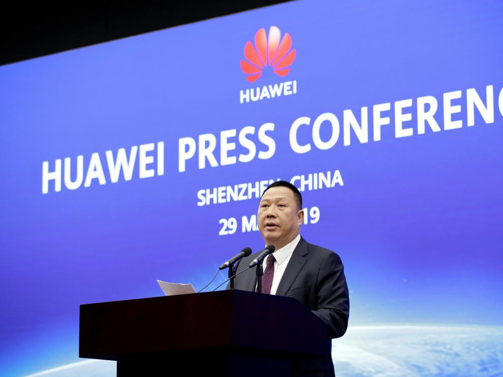 El director legal de Huawei, Song Liuping, en una conferencia de prensa.