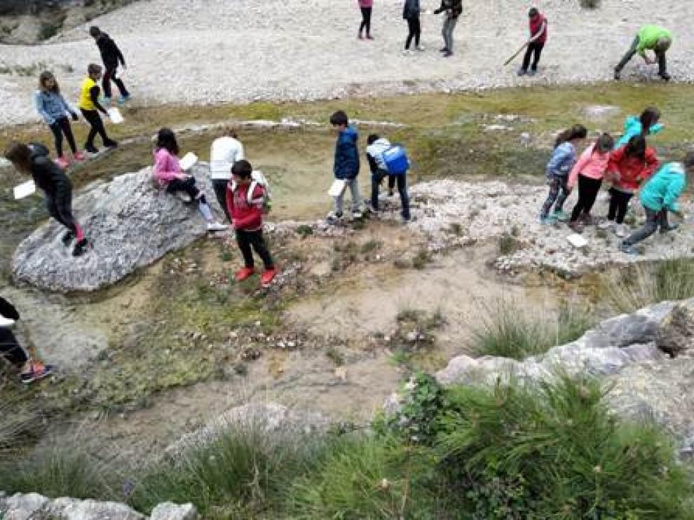 Escolares de cuarto de Primaria de Valderrobes, en el Parrizal.
