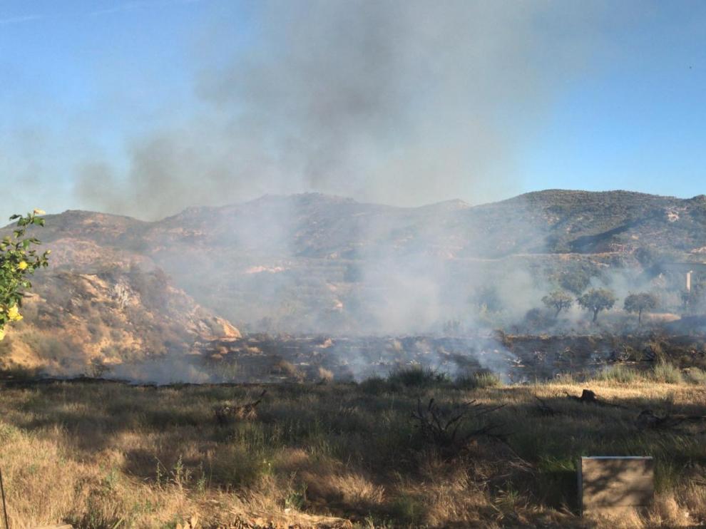 Incendio en el paraje de Val de Zail, junto al río Guadalope, en Caspe.
