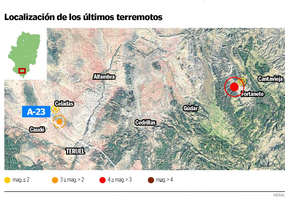 Localización de los últimos terremotos en la provincia de Teruel.