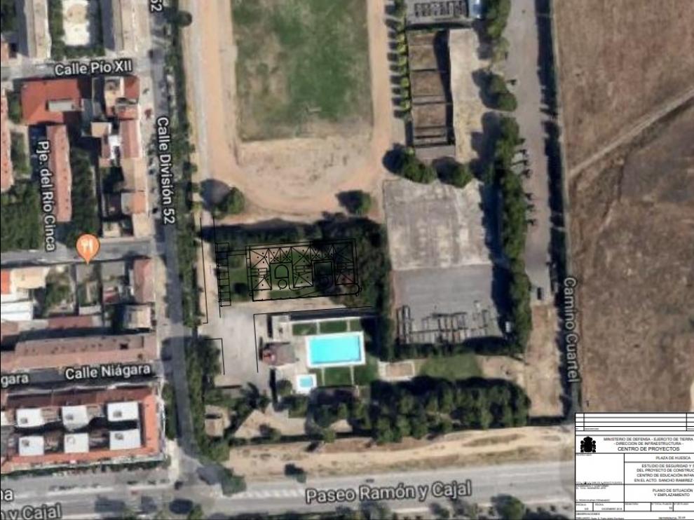 Plano de ubicación de la futura guardería dentro del recinto del cuartel.