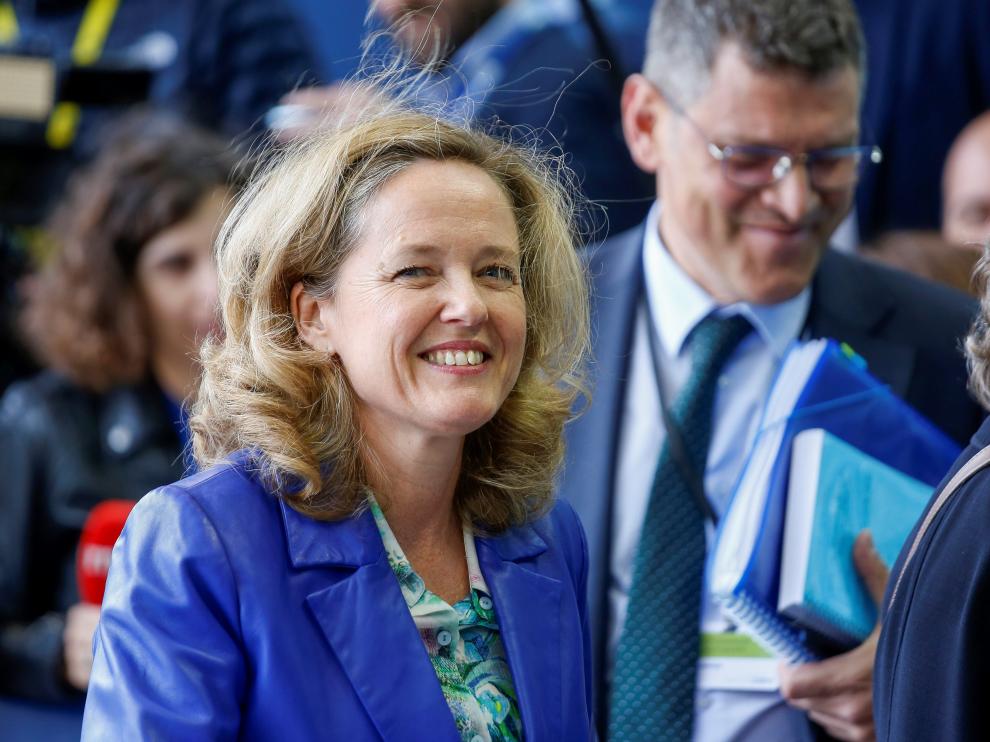 Nadia Calviño a su llegada a la reunión de ministros de Economía y Finanzas de la eurozona.