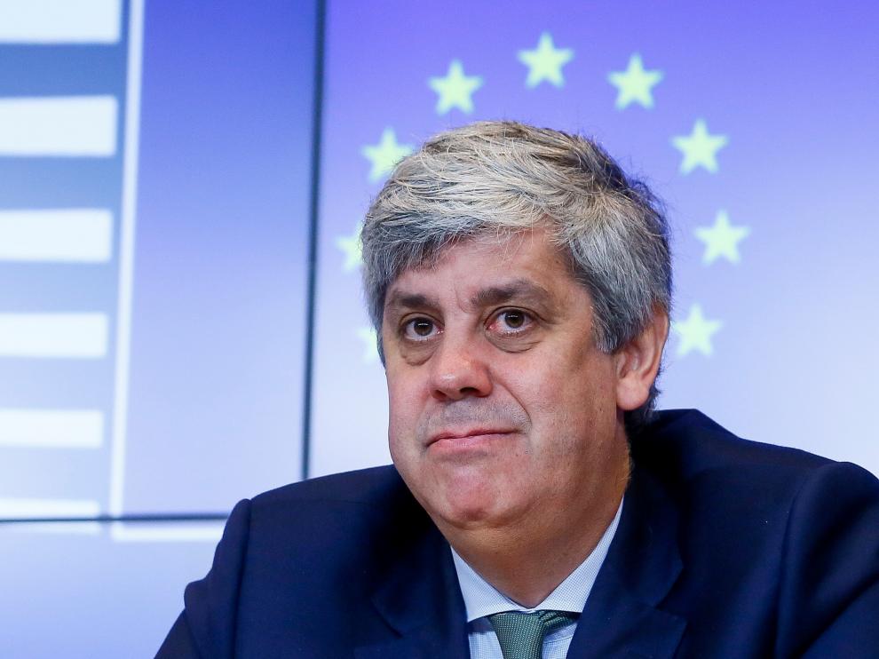 El presidente del Eurogrupo, Mario Centeno, en rueda de prensa.