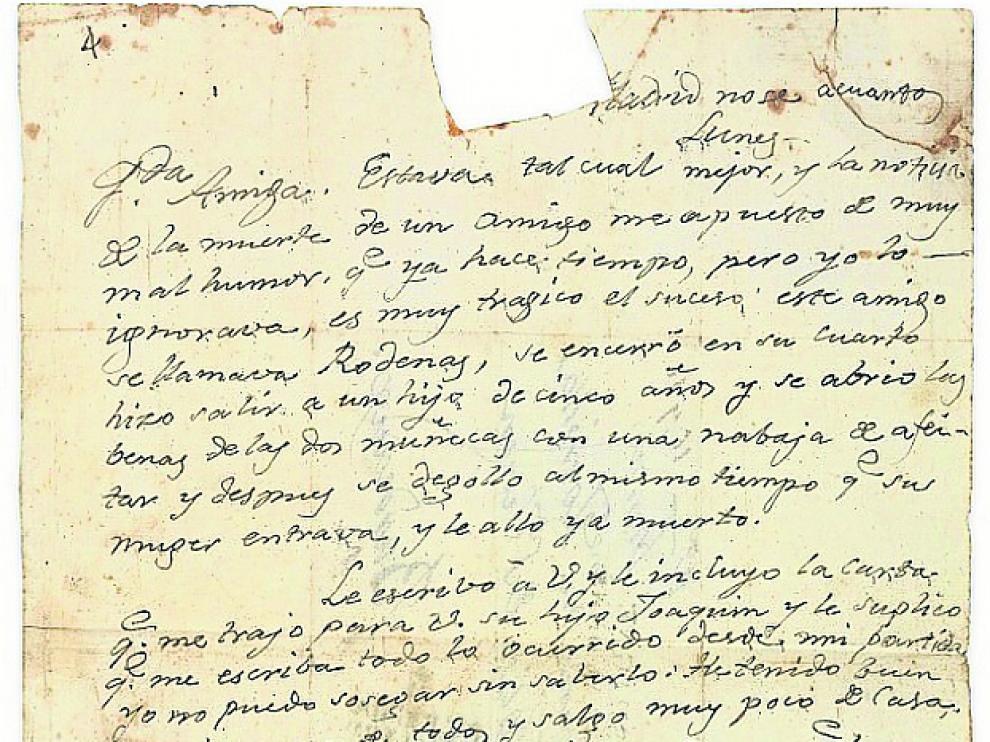 La imagen y la transcripción de la carta inédita de Goya subastada en París.