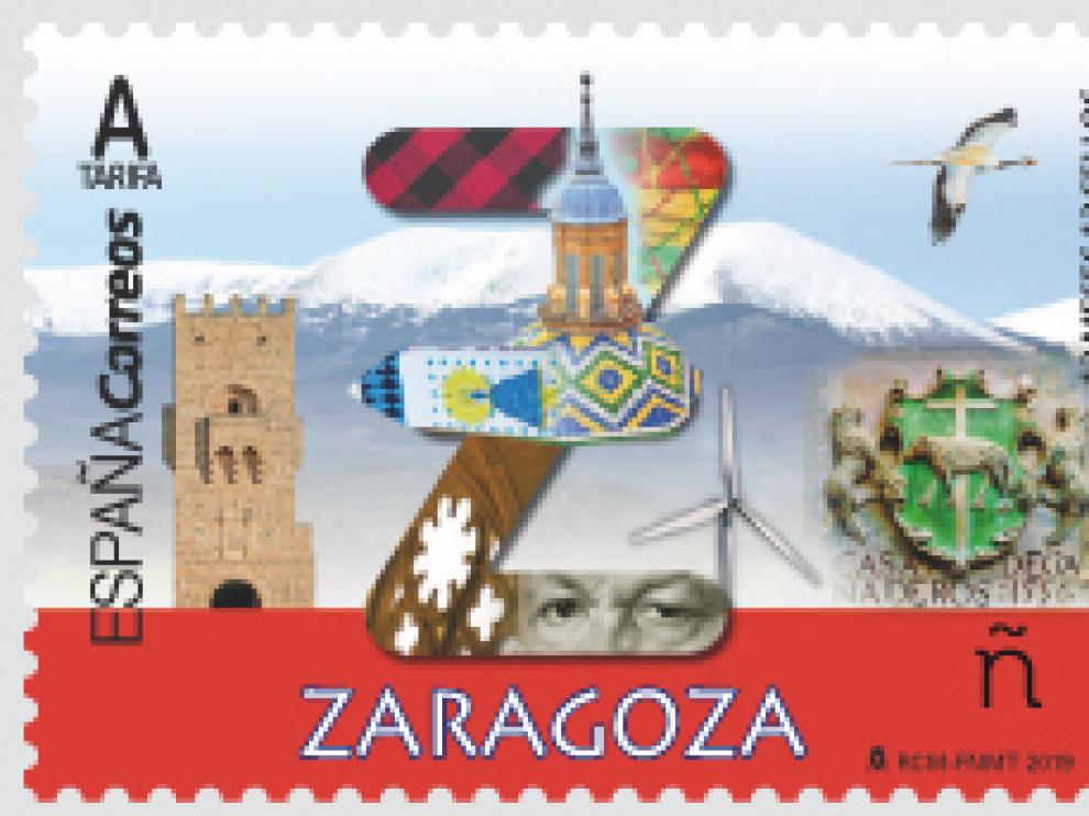El sello aúna diversos emblemas de la provincia de Zaragoza
