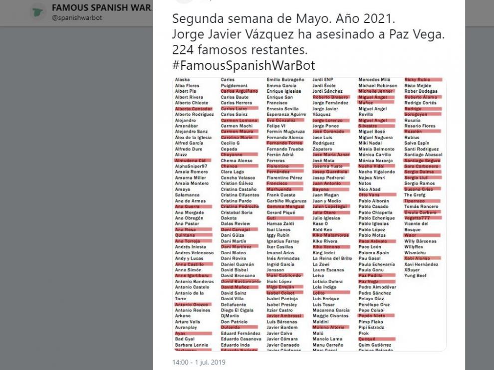 Los supervivientes de la guerra civil bot entre famosos, a 2 de julio.
