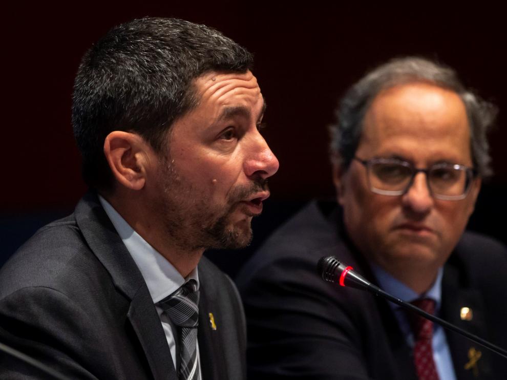 El nuevo presidente de la Cambra de Barcelona, Joan Canadell, junto a Quim Torra.
