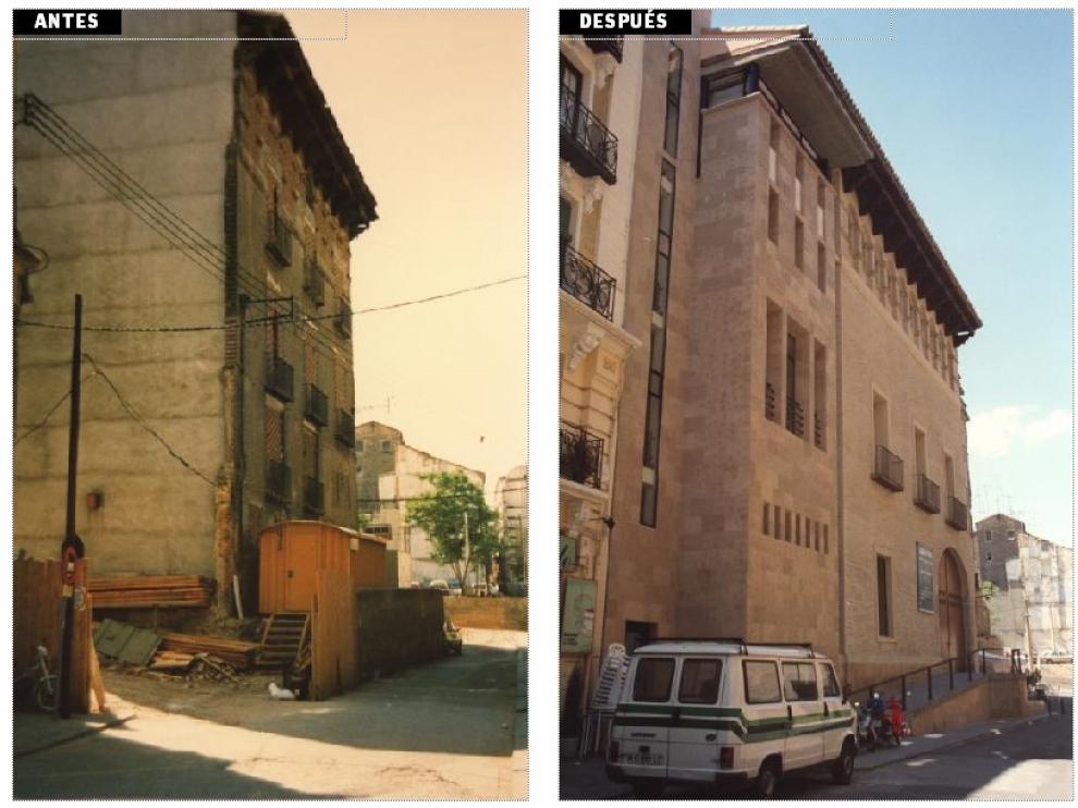 El estado en el que se encontraba el palacio hace 25 años y en la actualidad.