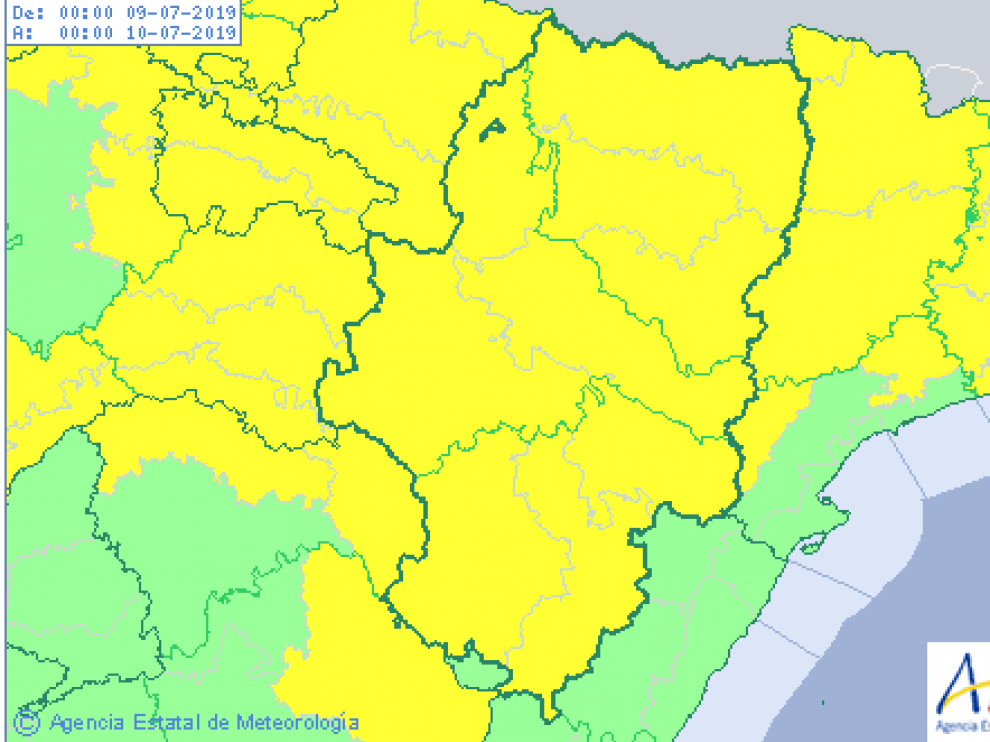 Aemet mantiene alerta amarilla por lluvias y tormentas en las tres provincias aragonesas.