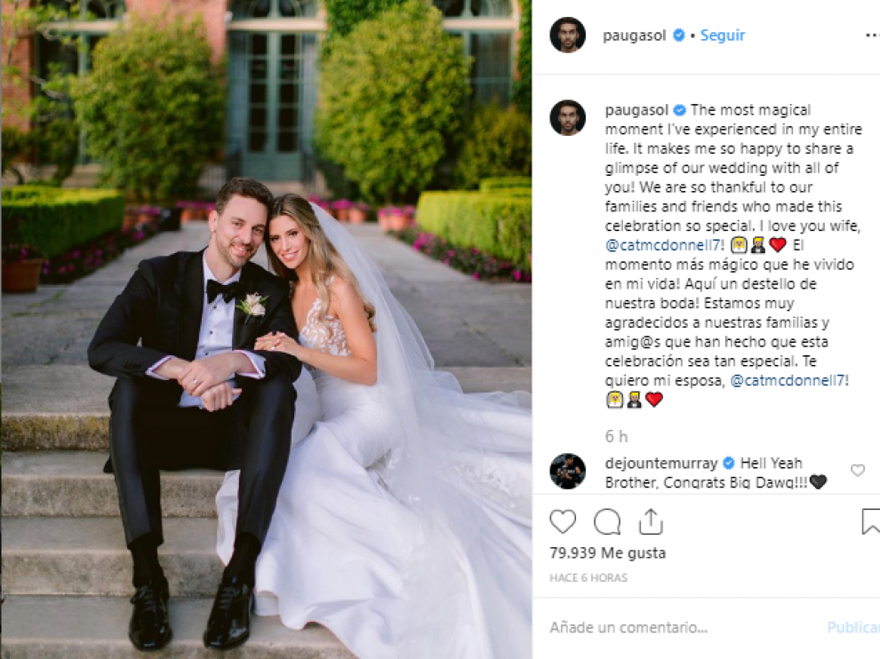 Pau Gasol se ha casado con la periodista Catherine McDonnell