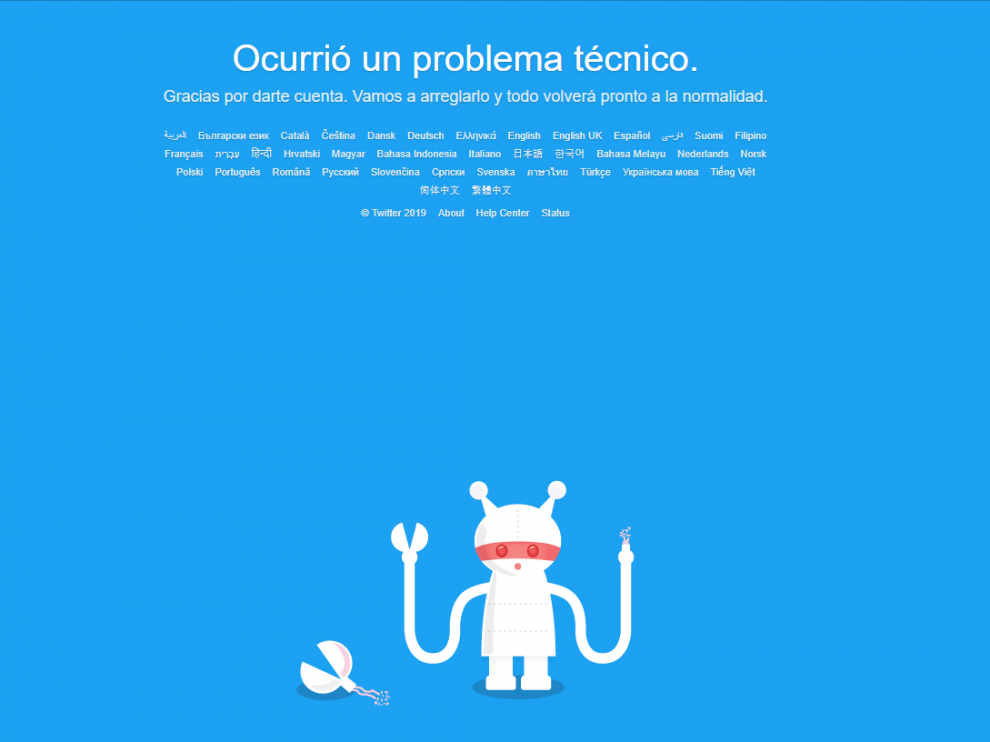 Caída de Twitter a nivel mundial.