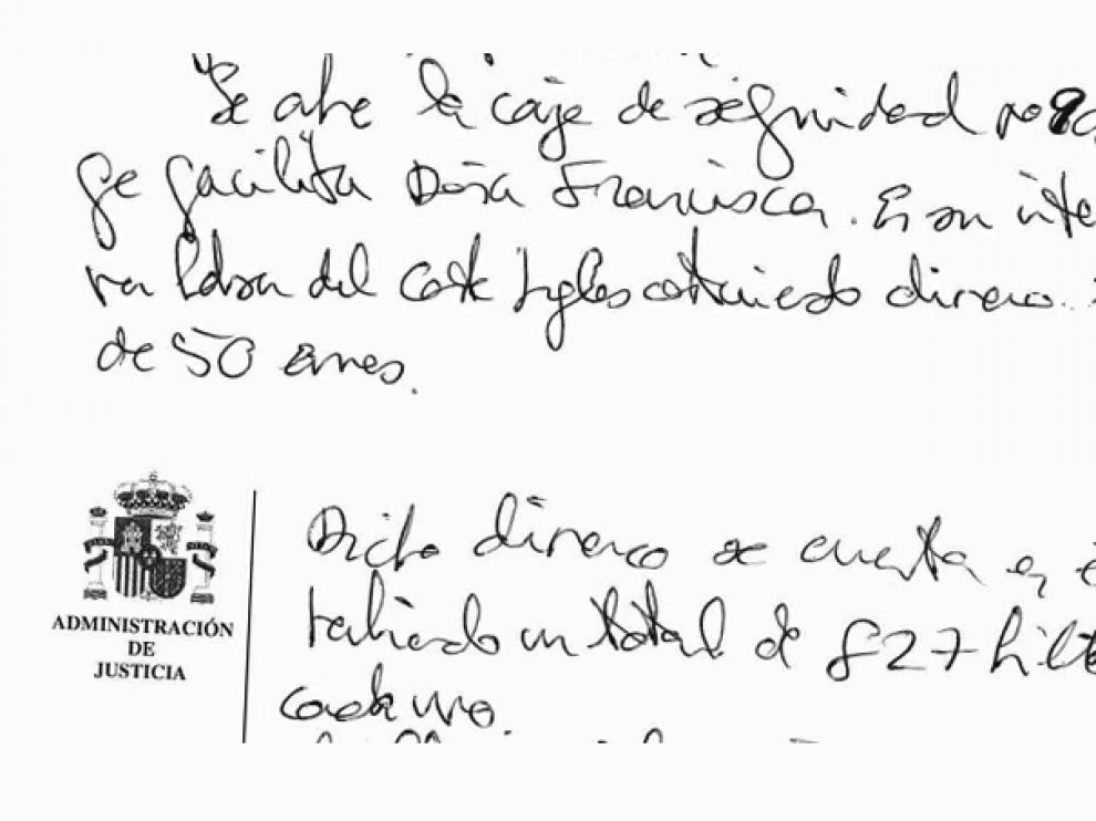 Nota de la apertura de la caja de seguridad donde estaban el dinero, según recoge el sumario.