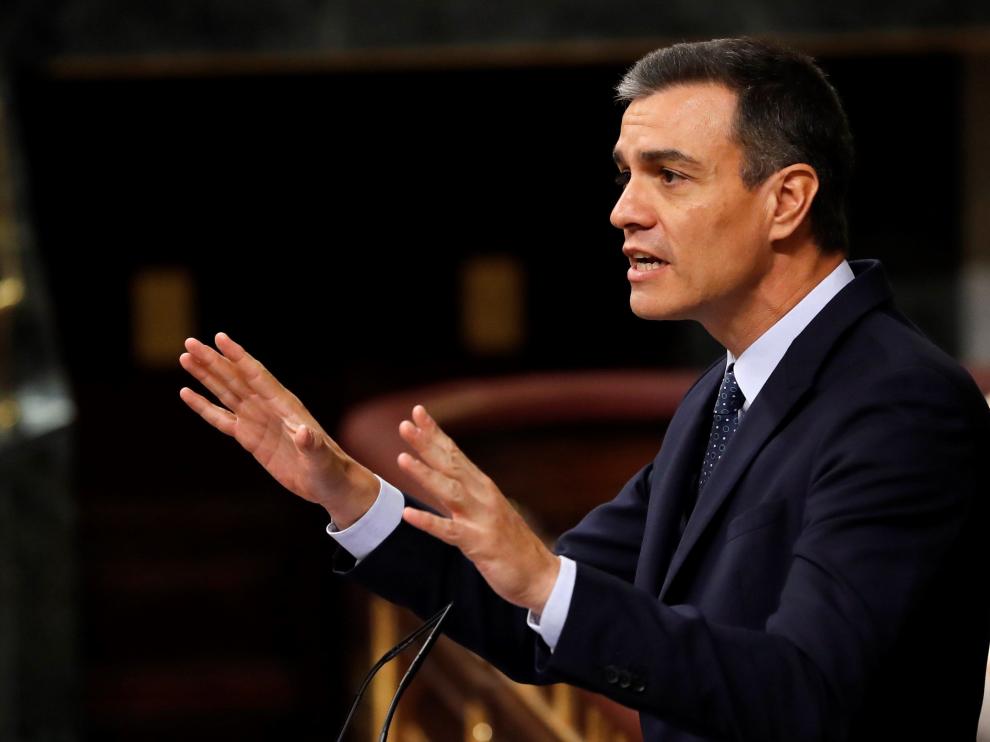 El presidente en funciones del Gobierno, Pedro Sánchez, durante la segunda jornada del debate de investidura.