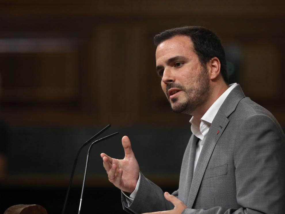 El líder de IU, Alberto Garzón, en la primera sesión de investidura.