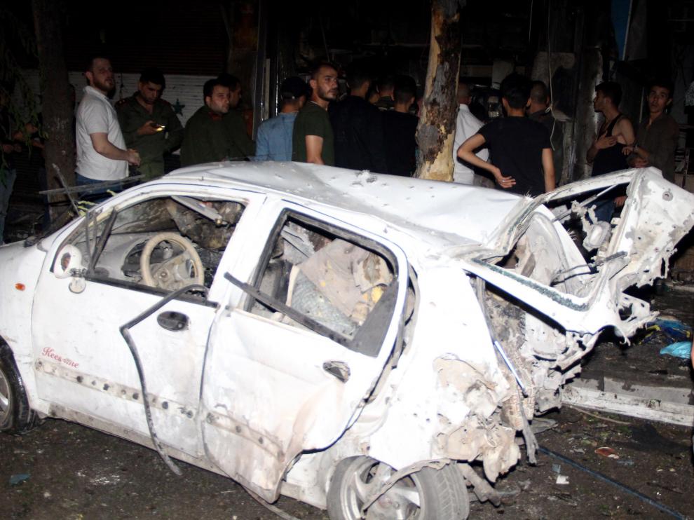 Aleppo (Syrian Arab Republic), 23/07/2019.- A handout photo made available by Syria's Arab News Agency (SANA) shows damages in the area that was hit by rocket shells in the northern city of Aleppo, Syria, 22 July 2019. According to media reports, seven civilians were killed and many others injured in an attack by terrorist groups with rocket shells and explosive bullets on residential neighborhoods in al-Hamadaniyah and Jamiliyah in Aleppo at rush hour time. (Atentado, Terrorista, Siria) EFE/EPA/SANA HANDOUT HANDOUT EDITORIAL USE ONLY/NO SALES Shell attack in Aleppo