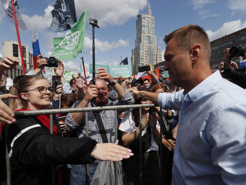 Alexei Navalni, el principal opositor de Putin, durante una manifestación en Moscú.