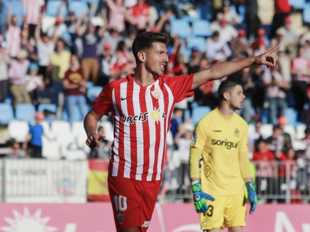 Juan Carlos Real, con la camiseta del Almería durante la temporada pasada