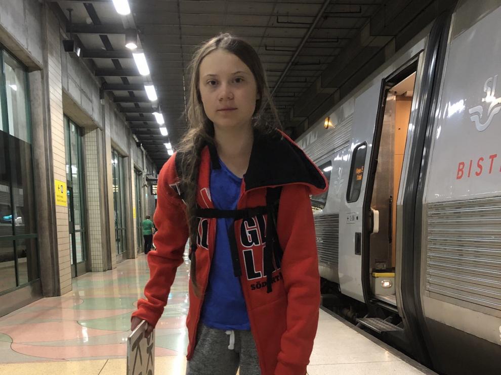 La activista medioambiental sueca Greta Thunberg partió este sábado hacia Ginebra.