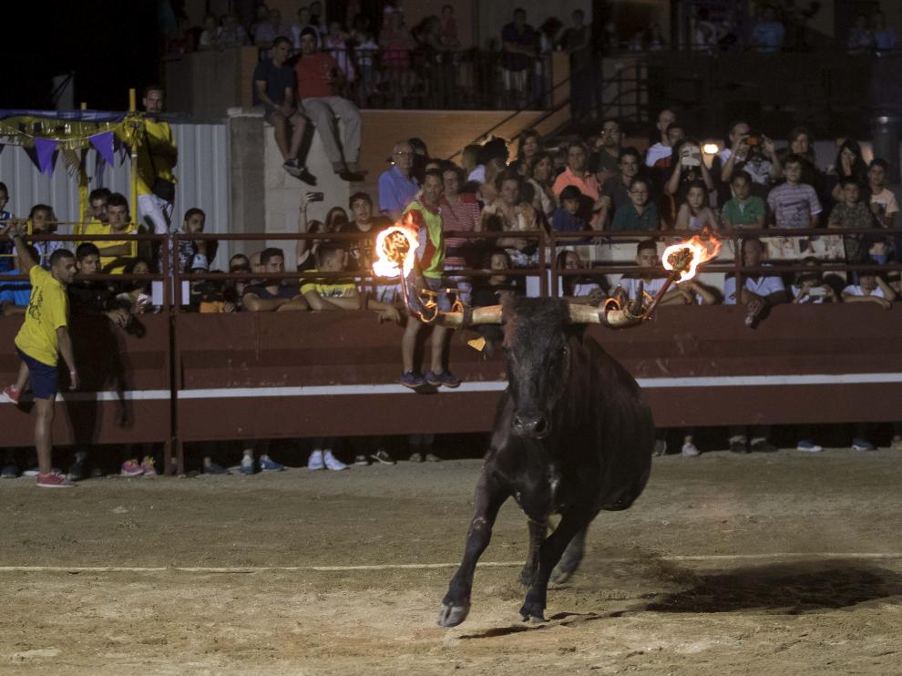 Toro embolado en las fiestas de Teruel.