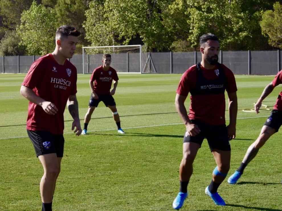 Ivi López y Cristo González, en el entrenamiento matinal de este miércoles.